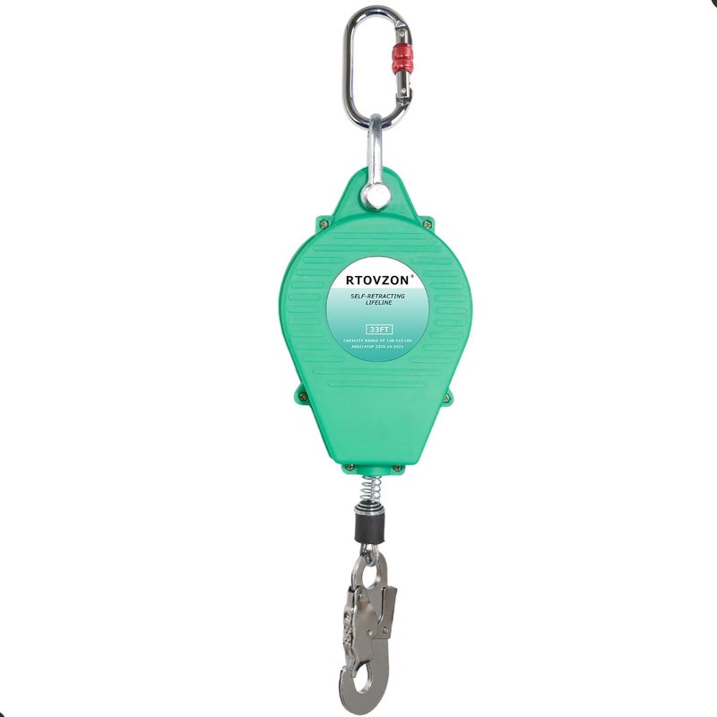 RTOVZON 33FT Self Retracting Lifeline Fall Arrest Fall Protection Steel Wire Rope Heavy Duty Retractable Lanyard, Roofing Lifeline, SRL, Safety Lanyard - Image 1